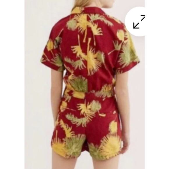 Free People Malibu Romper Women XS Red Yellow Tropical Beachy Boho Hawaii Cotton - Picture 3 of 13